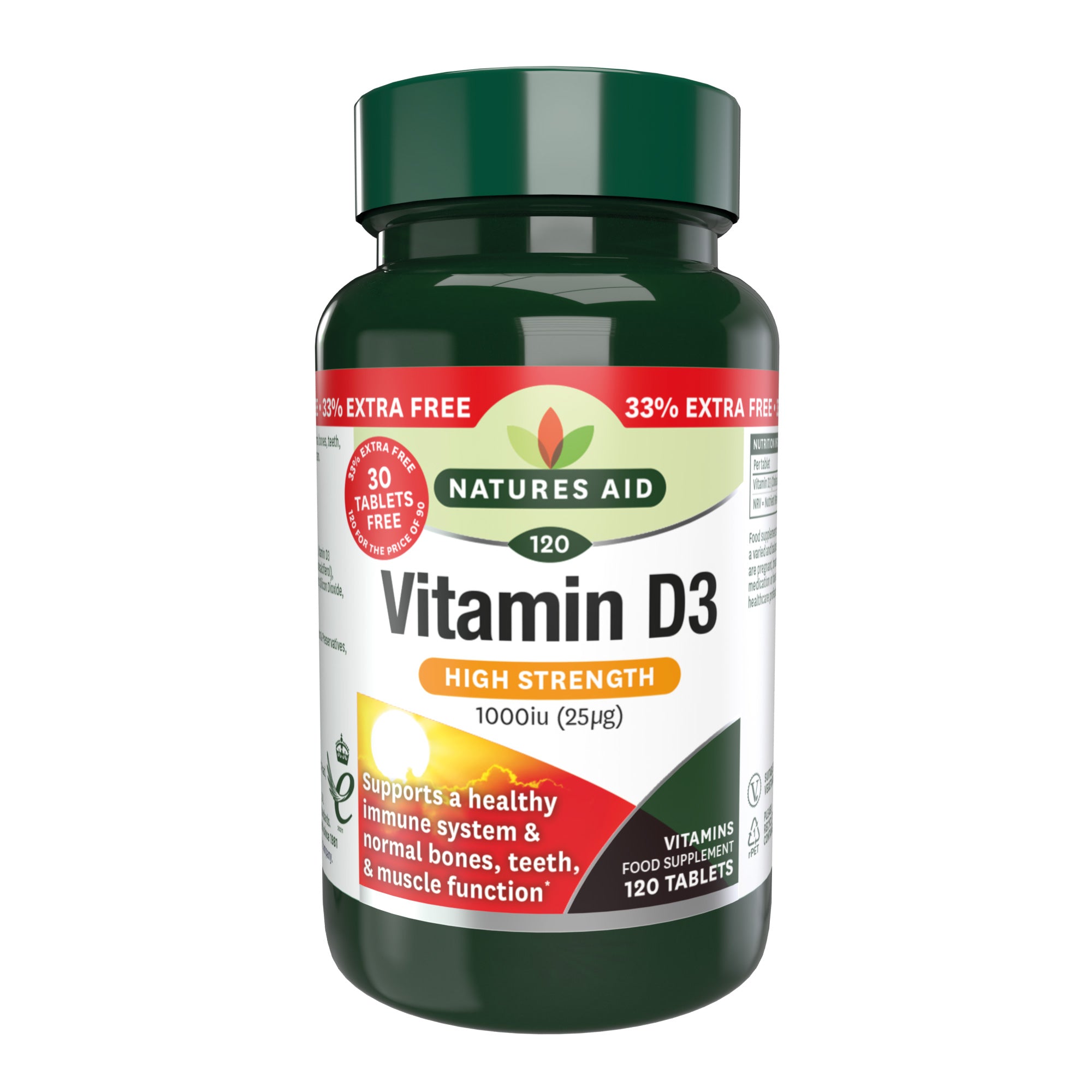 Natures Aid Vitamin D3 1000Iu 120 33% Extra