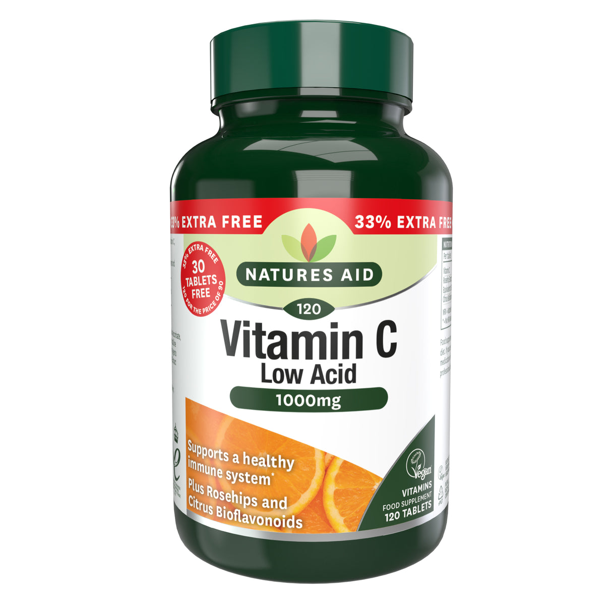 Natures Aid Vitamin C Low Acid 1000mg 90 + 33% 120