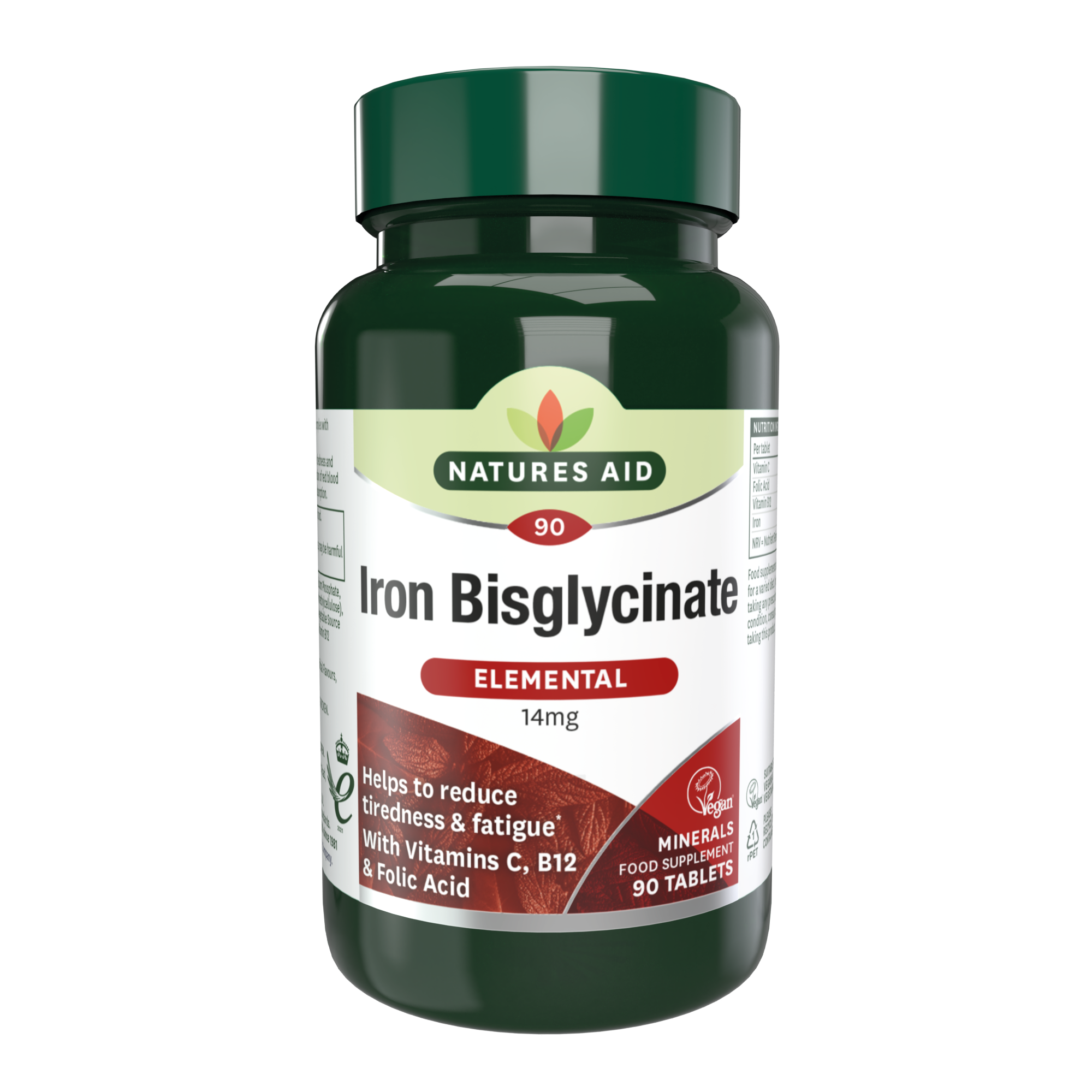 Natures Aid Iron Bisglycinate 14mg Elemental (90)