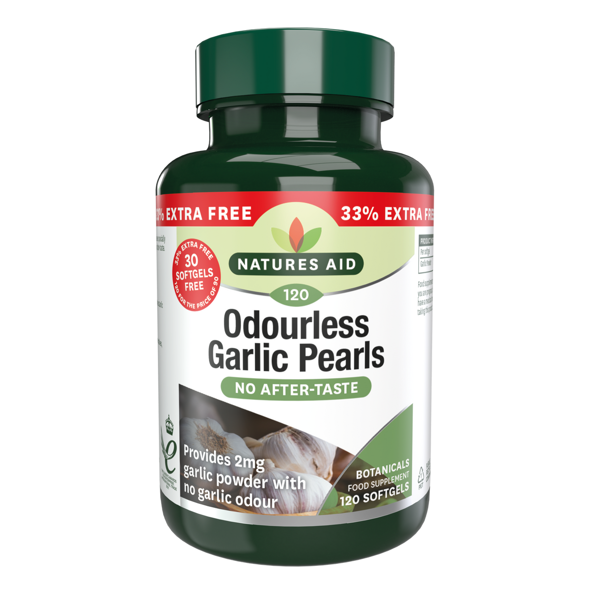 Natures Aid Odourless Garlic Pearls 33% Extra 120