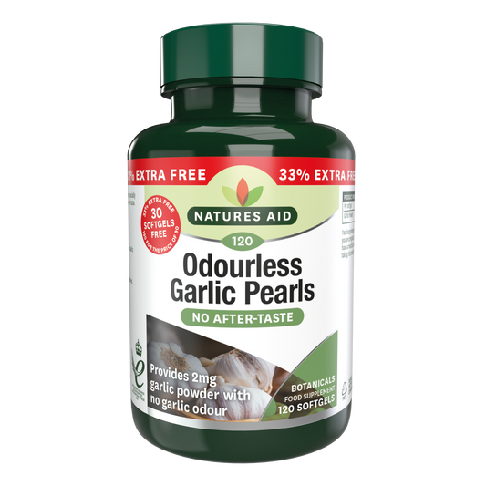 Natures Aid Odourless Garlic Pearls 33% Extra 120