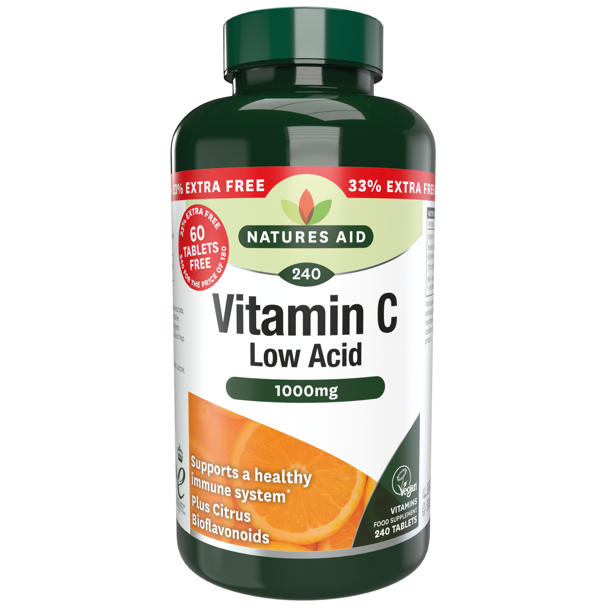 Natures Aid Vitamin C Low Acid 1000Mg 180 + 33%  240